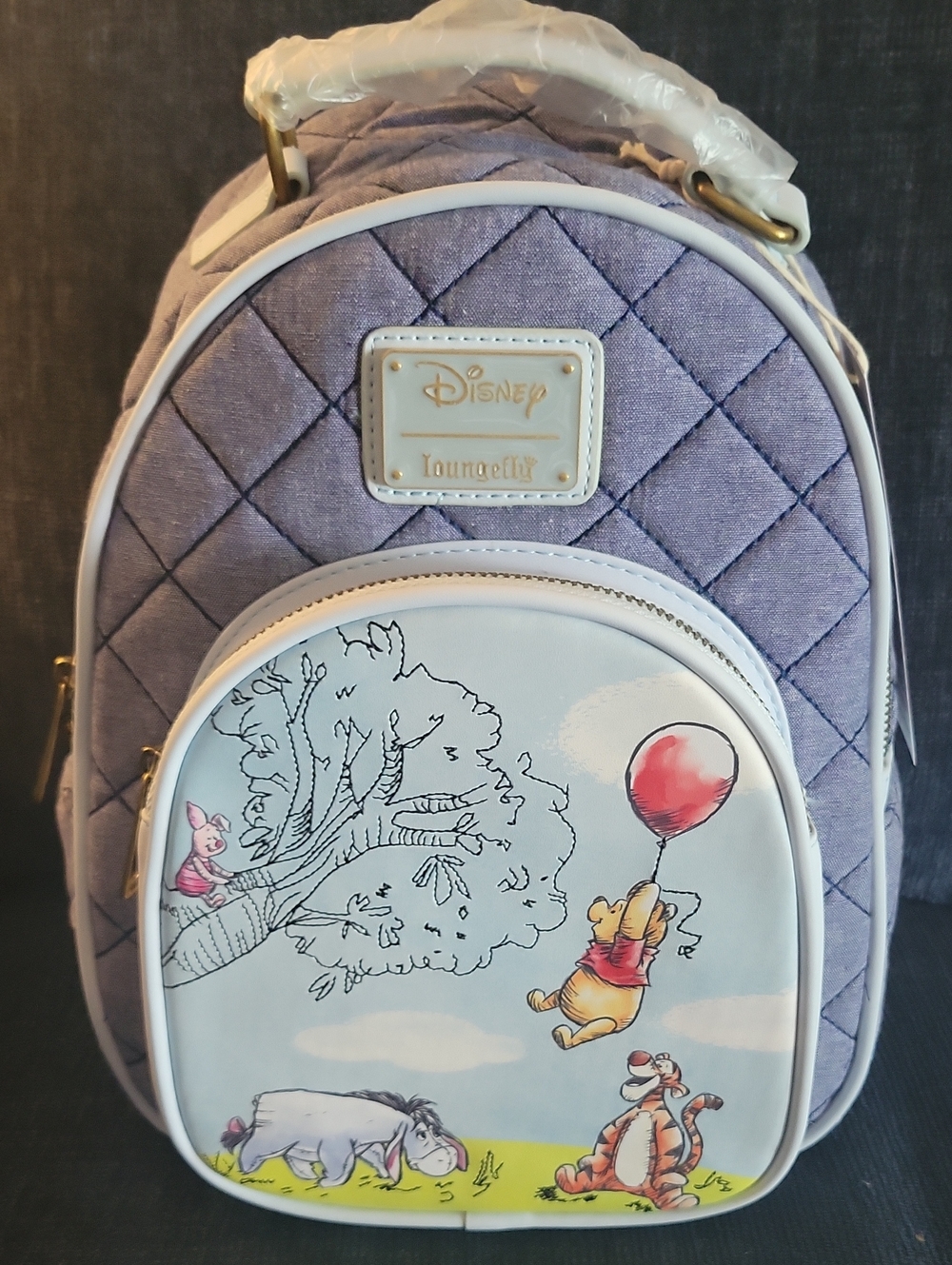 Disney Loungefly Quilted Winnie the Pooh Backpack With Front Pocket